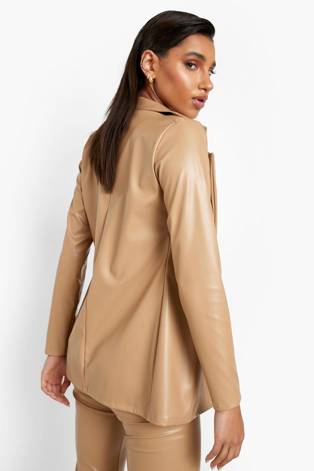 faux leather longline blazer